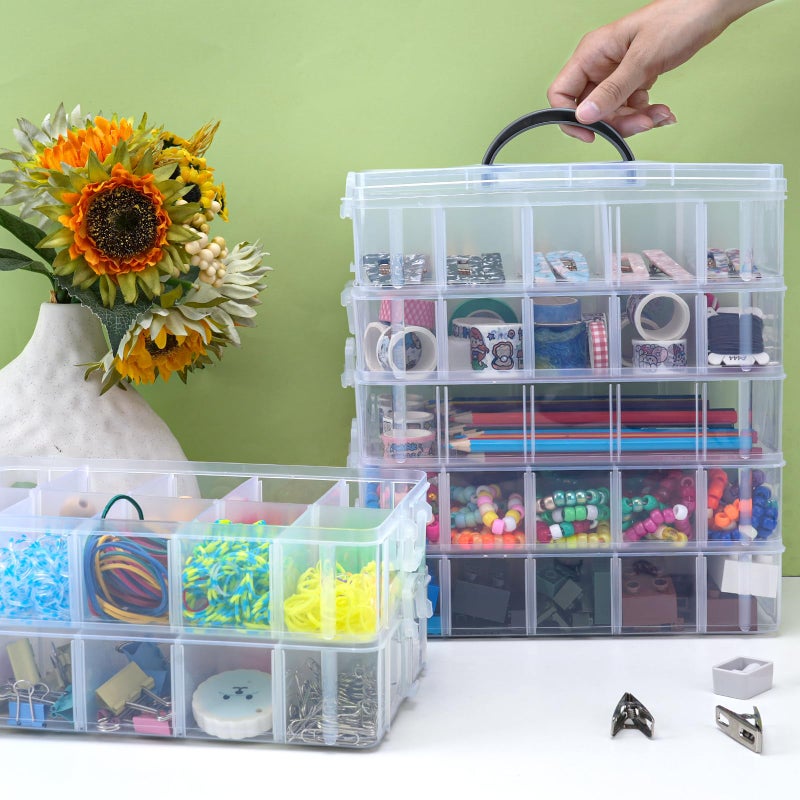 SGHUO 7-Tier Stackable Storage Container Box with 70 Compartments, Plastic Organizer Box for Arts and Crafts, Toy, Fuse Beads, Washi Tapes, Sewing Supplies - Image 4