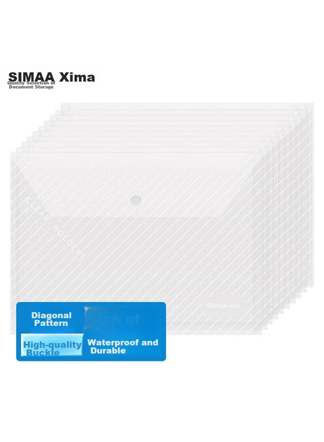 Simaa 100-pack A4 أغطية ملفات شفافة بإغلاق زرّي للطلاب، حقائب تخزين وثائق ورق امتحان مخططة ومغلّفة ومقاومة للماء، أغطية ملفات مكتبية، لوازم مكتبية 20881 - Image 1