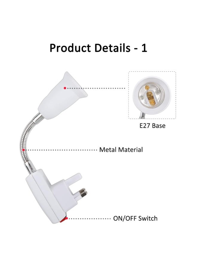 حامل مصابيح إكسفور E27 مع قابس ومفتاح، قطعتان من مقبس إضاءة حائطي مرن بذراع لغرفة النوم والمطبخ، مع قاعدة لمبة قابلة للتوصيل بالكهرباء. - Image 3