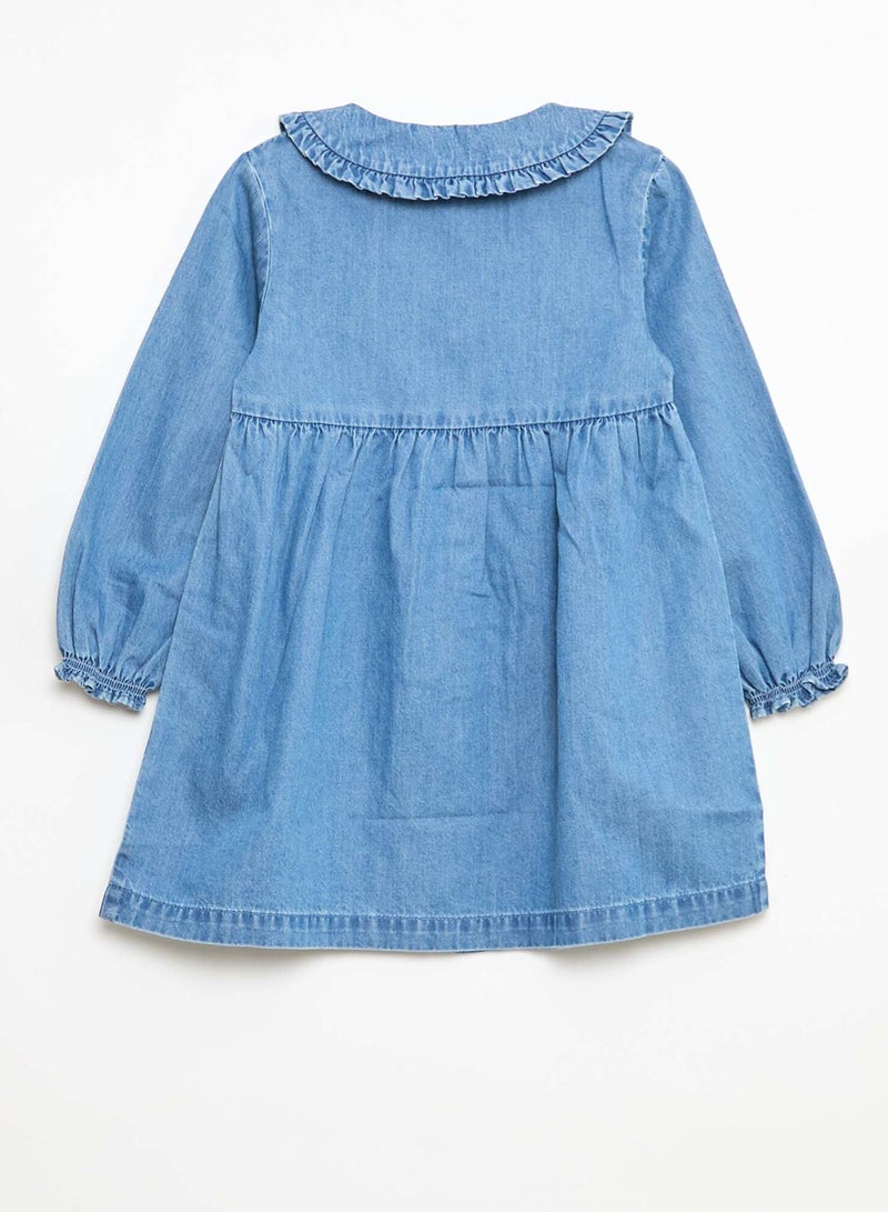 Kiabi Denim Flare Dress With Peter Pan Collar Blue - Image 3