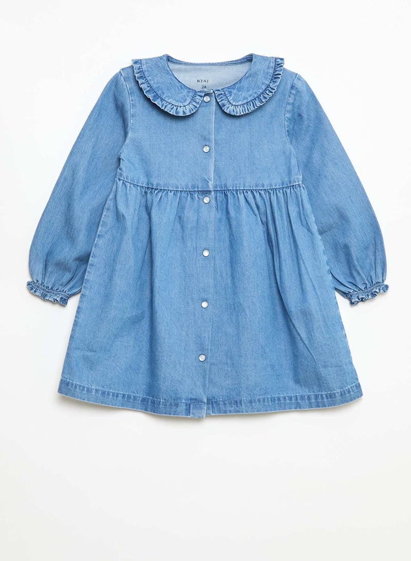 Kiabi Denim Flare Dress With Peter Pan Collar Blue - Image 1