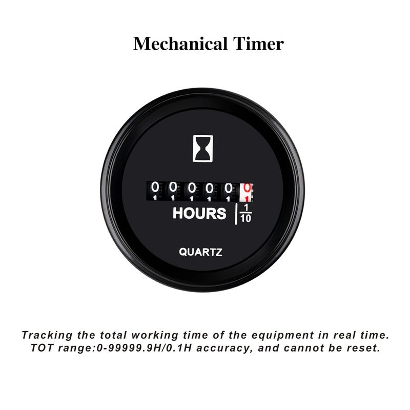 Jayron DC 6V to 80V Round Quartz Hour Meter Gauge Snap in Installation Mechanical Timer for Lawn Tractor Stump Grinder Generator Fork Lift Truck ATV Snowmobile Dirt Bike Sailboat - Image 2