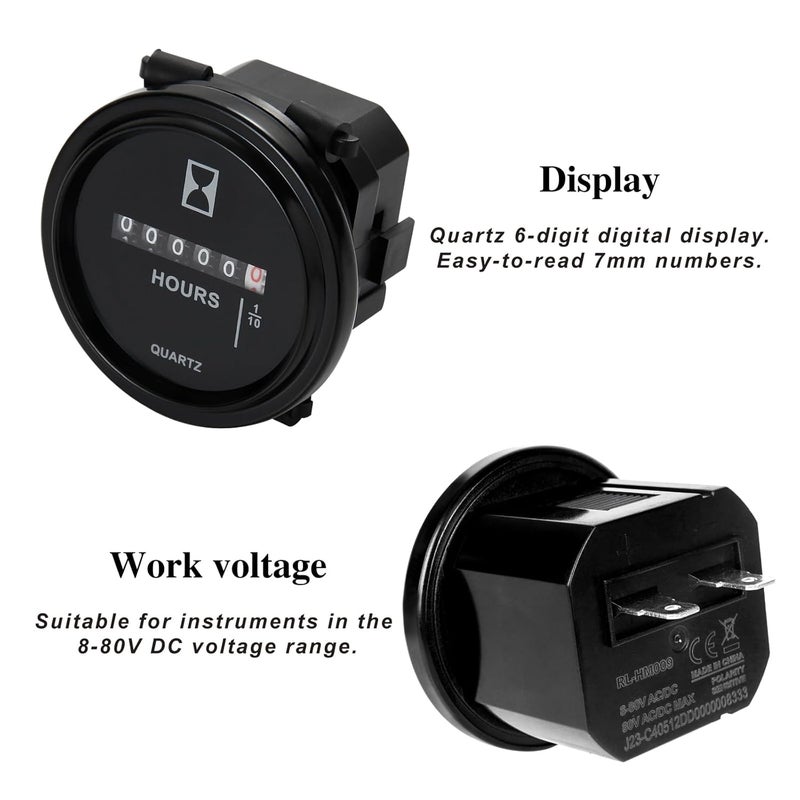 Jayron DC 6V to 80V Round Quartz Hour Meter Gauge Snap in Installation Mechanical Timer for Lawn Tractor Stump Grinder Generator Fork Lift Truck ATV Snowmobile Dirt Bike Sailboat - Image 3