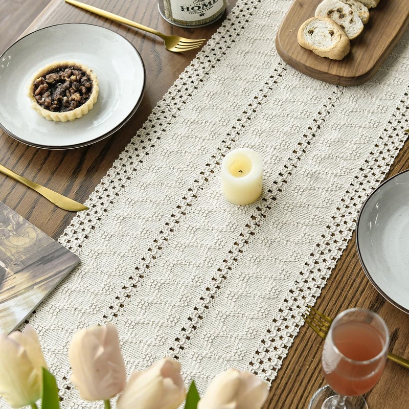 Beige Farmhouse Woven Rustic Hollow Table Runner 12x72 Inch - Image 4