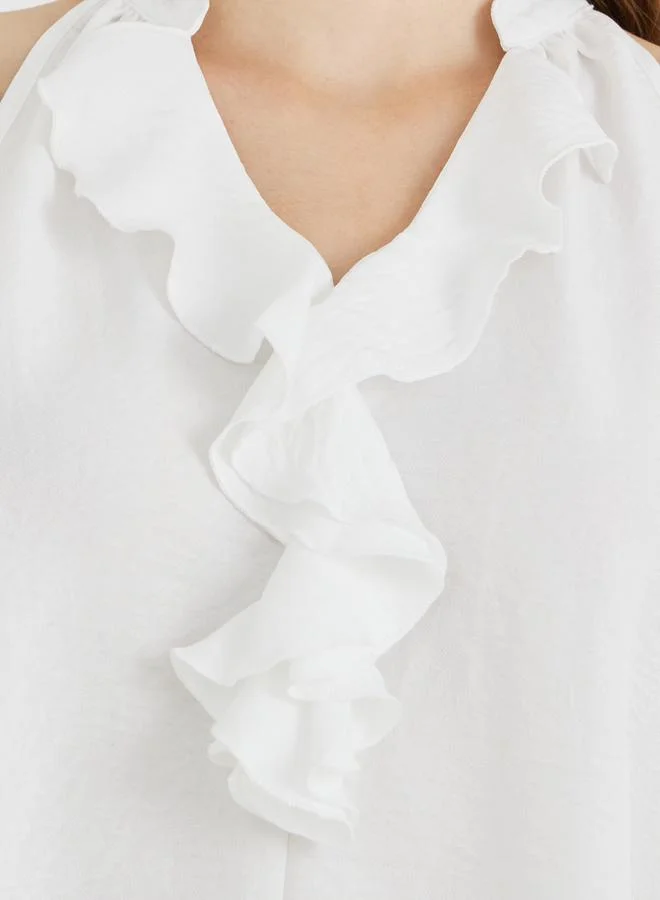 Take Two Take Two Solid Sleeveless Ruffle Detail Top