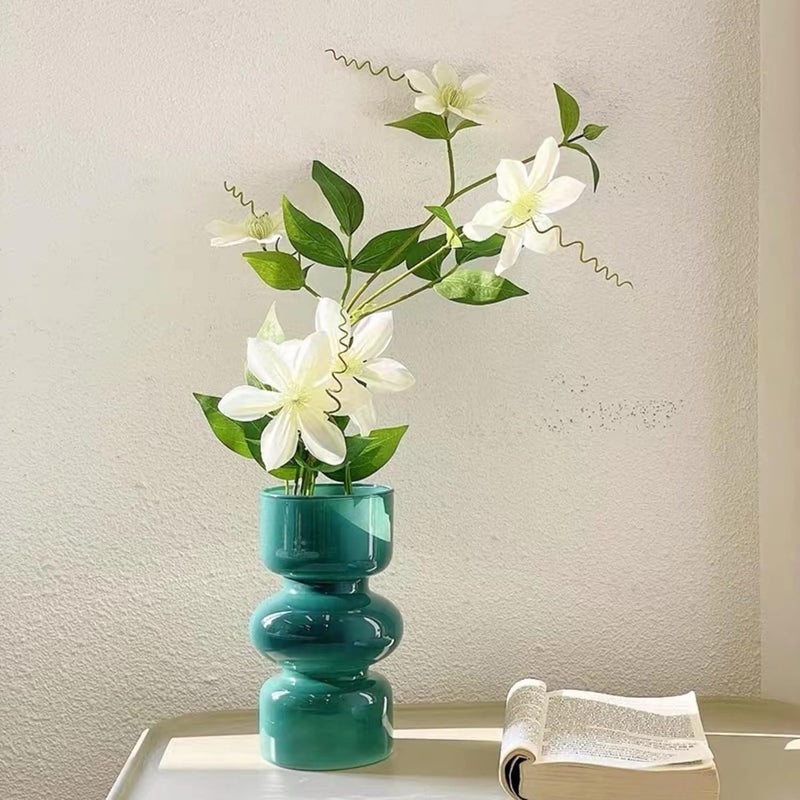 JSPYFITS مزهرية زجاجية مائية للزهور من ، 7 بوصات، مزهرية زجاجية ملونة على شكل فقاعة للزهور، مزهرية زجاجية ثلاثية الطبقات عصرية لتزيين طاولات المنزل/المكتب/حفلات الزفاف/الحفلات (أخضر داكن) - Image 2