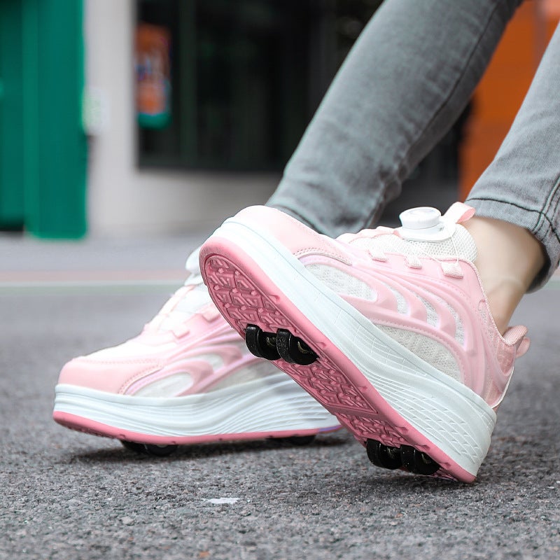 Children'S Walking Shoes Four-Wheel Skating Shoes Retractable Double-Row Skating Shoes Boys And Girls Students Sneaker With Wheels - Image 5