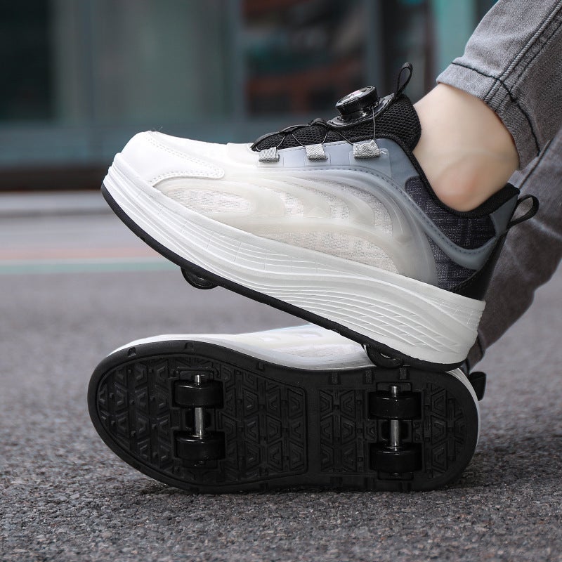 Children'S Walking Shoes Four-Wheel Skating Shoes Retractable Double-Row Skating Shoes Boys And Girls Students Sneaker With Wheels - Image 3