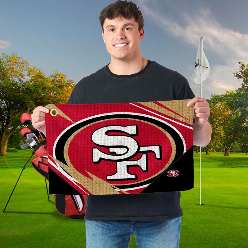 Northwest The Company Official NFL Microfiber Waffle Fabric Fan Golf Towel with Grommet, 16" x 25", Shred, Team Colors (San Francisco 49ers) - Image 2