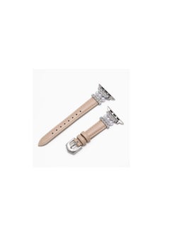 Generic luxury diamond pearl leather suitable for Apple watch strap - Beige 