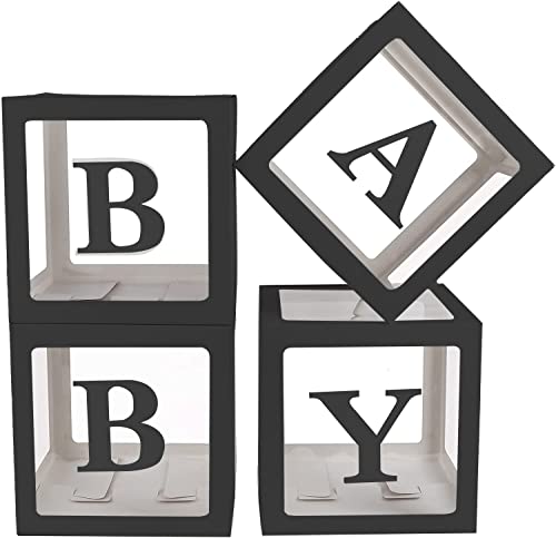 Sooyee Black Clear Baby Boxes with Letters for Baby ShowerBaby Shower Decorations Birthday Party Transparent Ballon Boxes Backdrop Gender RevealReusable Favors Baby Blocks