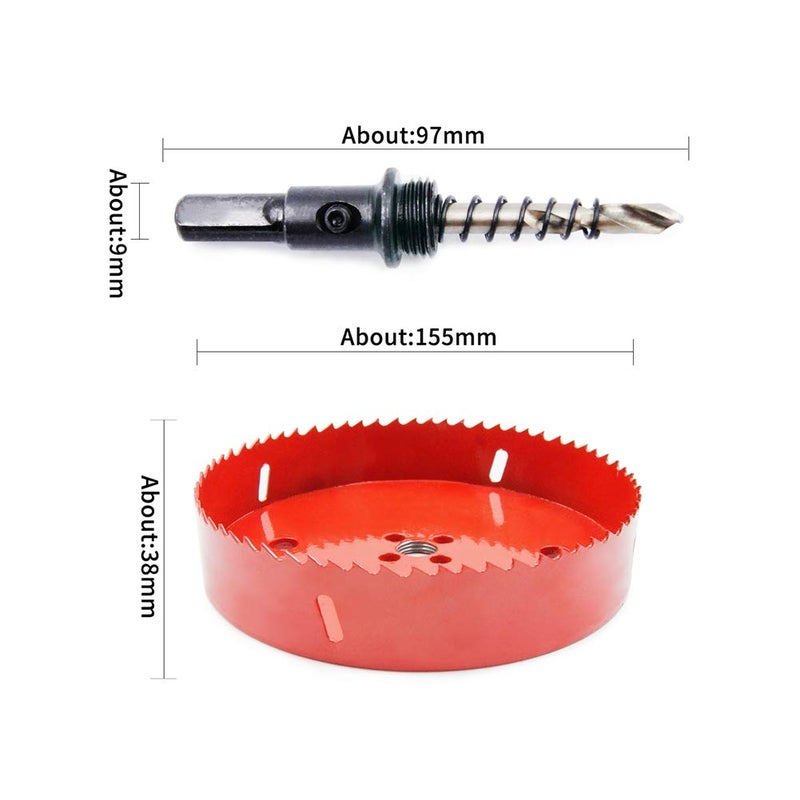 Laiwei Hole Saw Drill Bit HSS Hole Cutter with Arbor for Wood,PVC Board and Plasterboard(6-1/8"(155mm Hole Saw)) - Image 3