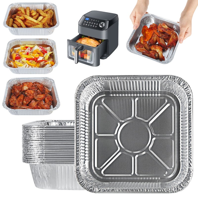 BYKITCHEN Air Fryer Aluminum Foil Food Containers 8 Inch Square Air fryer liners 30 Pack Air Fryer Accessories for COSORI Ninja Tower BakingCookingRoasting