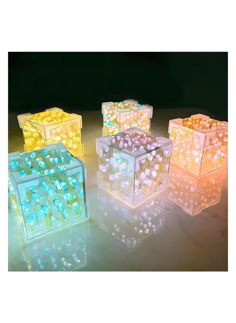 Generic - DIY Tulip Cube Mirror Lamp, 20 Flowers LED Decorative Lamp, 2 in 1 Mirror & Table Ornaments for Bedroom Livingroom Desktop Decor Birthday Gift - Image 1
