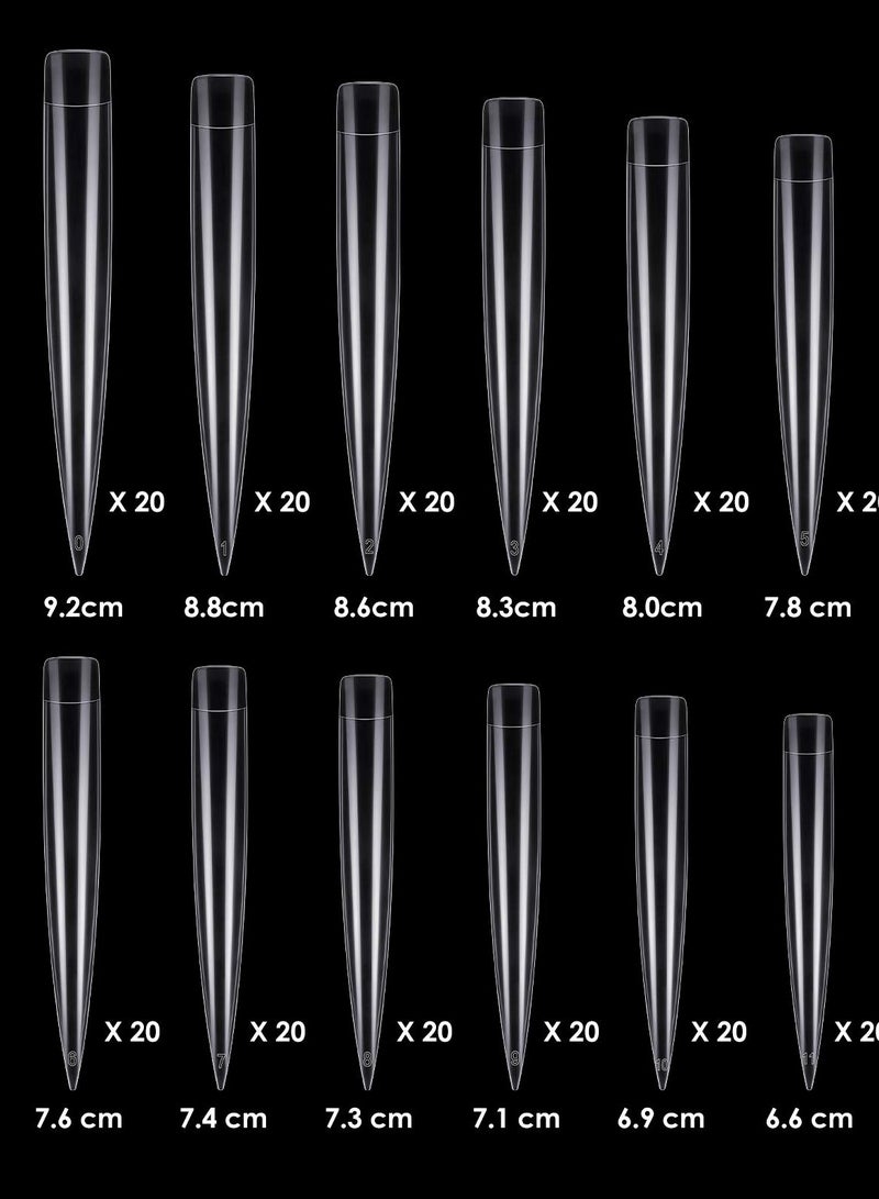 SOLARAE Transparent Display Long Pointed Nail, 240 Pieces DIY Nail Patch Extra Long Fake Nails Practice Training Art Design Display Nail Salon Show Ladies and Girls Fake Nail Tool Kit - Image 2