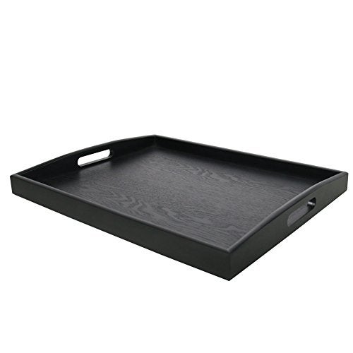 DILLMAN Serving Tray Large Black Wood Rectangle Food Tray Butler Tray Breakfast Tray with Handles (Large) - Image 1