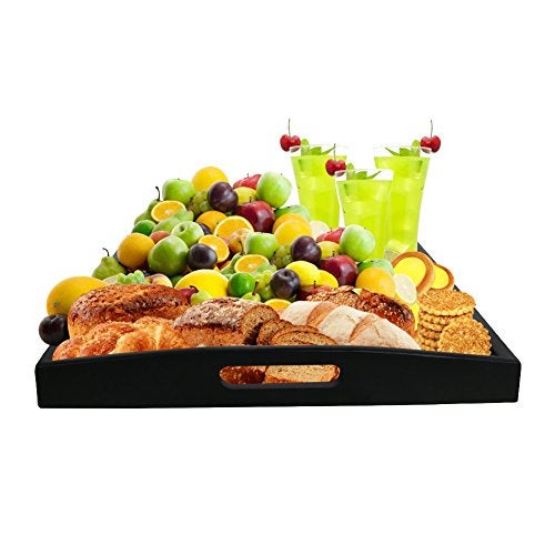 DILLMAN Serving Tray Large Black Wood Rectangle Food Tray Butler Tray Breakfast Tray with Handles (Large) - Image 3