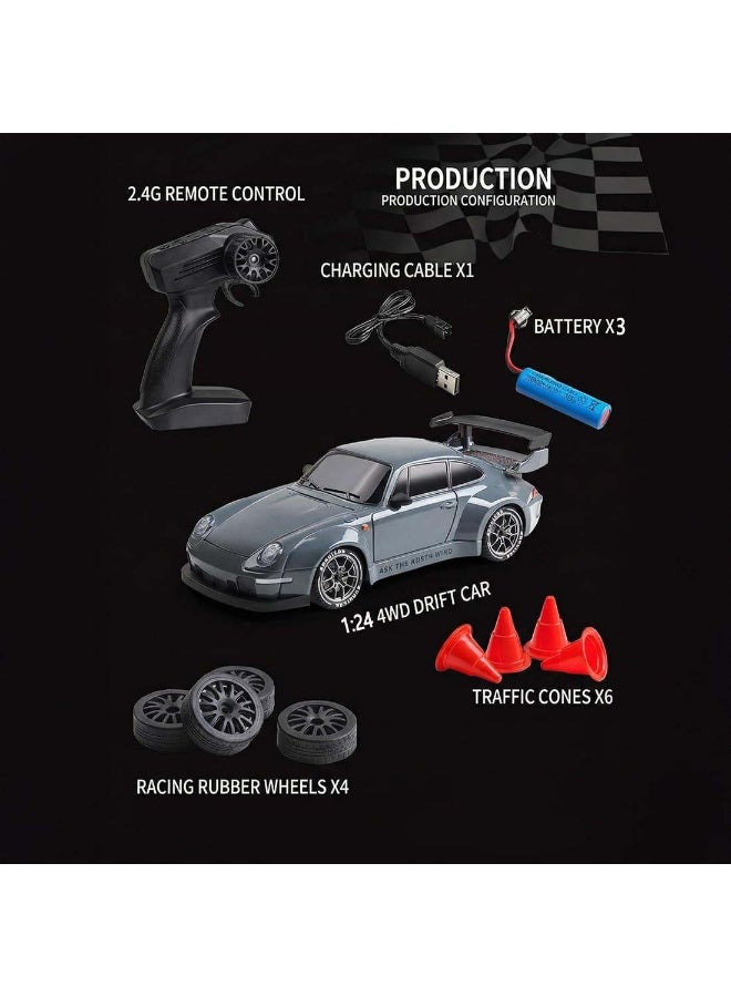 olayks 1:24 4WD RC Drift Car Toy, High-Speed Racing Vehicle Model with Proportional 2.4G Remote Control, Dual Tire Setup and LED Lights, for Boys, Girls, Kids, Adults and Hobby Enthusiasts - Image 3