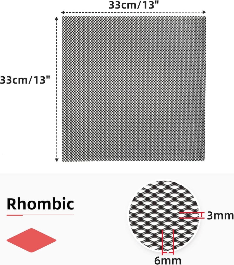 AggAuto Universal 13"x13" Car Grill Mesh - Aluminum Alloy Automotive Grille Insert Bumper Rhombic Hole 3x6mm, 3Pcs One of the Most Multifunctional Shape Grids Black - Image 2