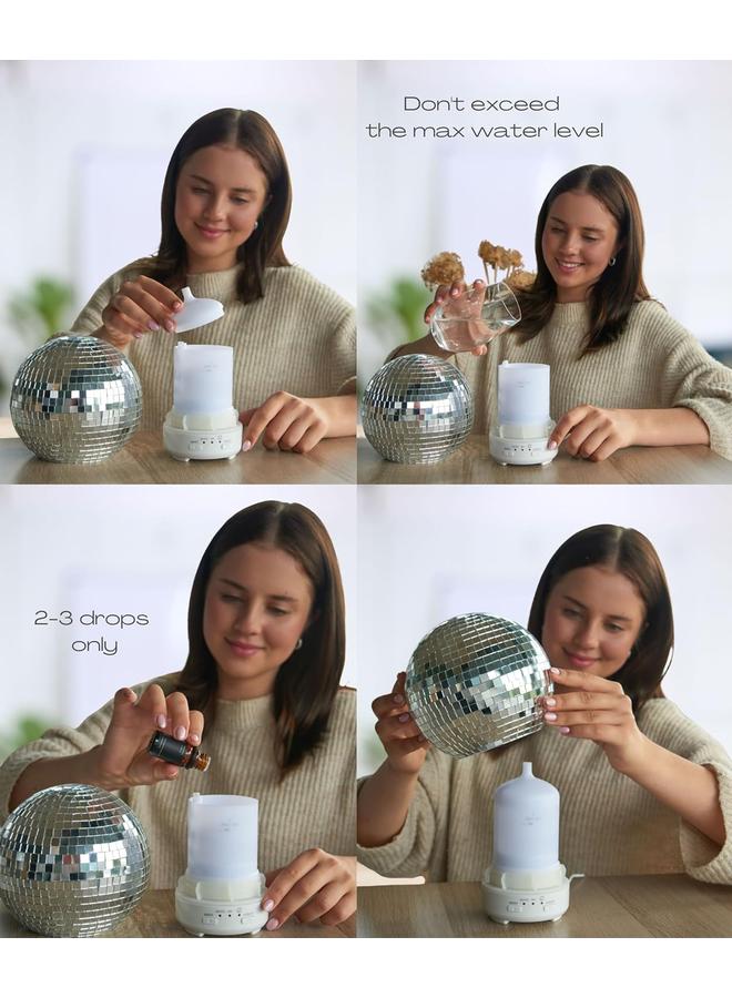 الأزرق جي دبليو موزع كرات المرآة – موزع كرات ديسكو عاكسة للزيوت العطرية يدور مع 14 مصباح ليلي متغير اللون | أوضاع التغشية ووضع الموقت | موزع كرات ديسكو لطيف للمنزل - Image 4