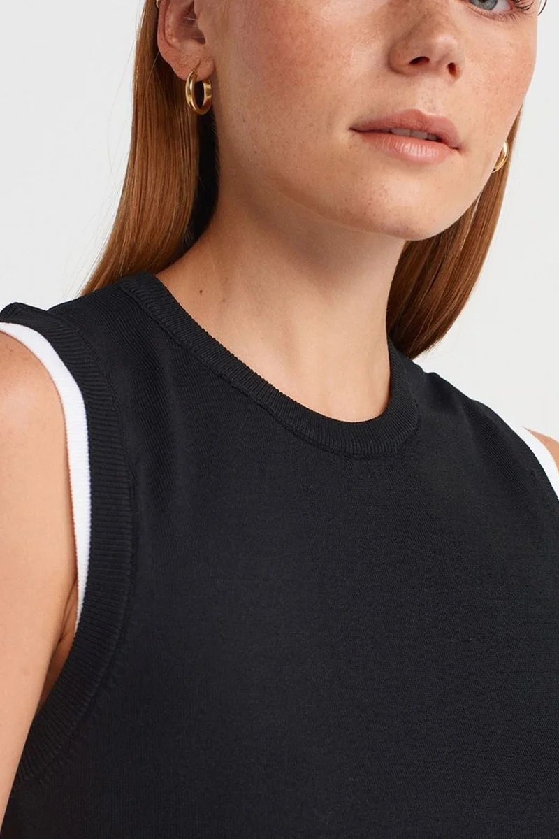Dilvin Black DILVIN Sleeveless Ribbed Knit Shell Top for Women | Best Price UAE