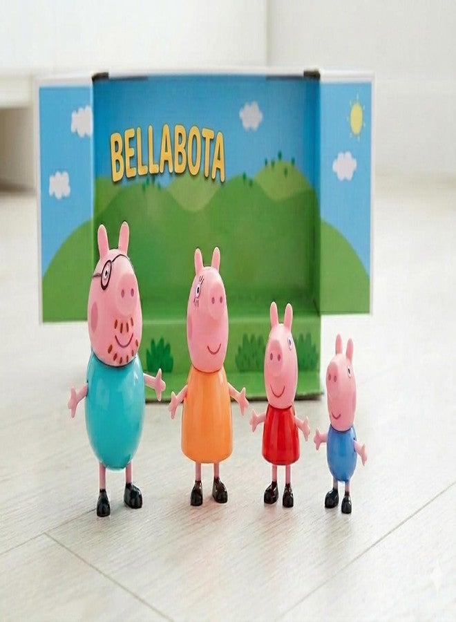BELLABOTA مجموعة ألعاب بيت عائلة بابا بيج من بيلابوتا مع ألعاب بيت الخنازير للعب التخيلي مع خنزير صغير، خنزير أب، خنزير أم، مع وجه مطاطي ناعم (مجموعة من 4 قطع) - Image 2