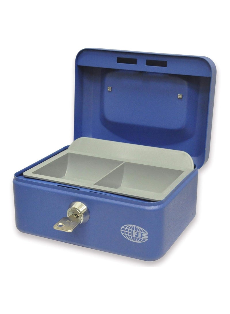 FIS صندوق نقدي من فِيس بلون أزرق فولاذي مع قفل مفتاح، 152 × 115 × 80 مم، حجم قفل 6 إنش - FSCPTS0034BL - Image 2