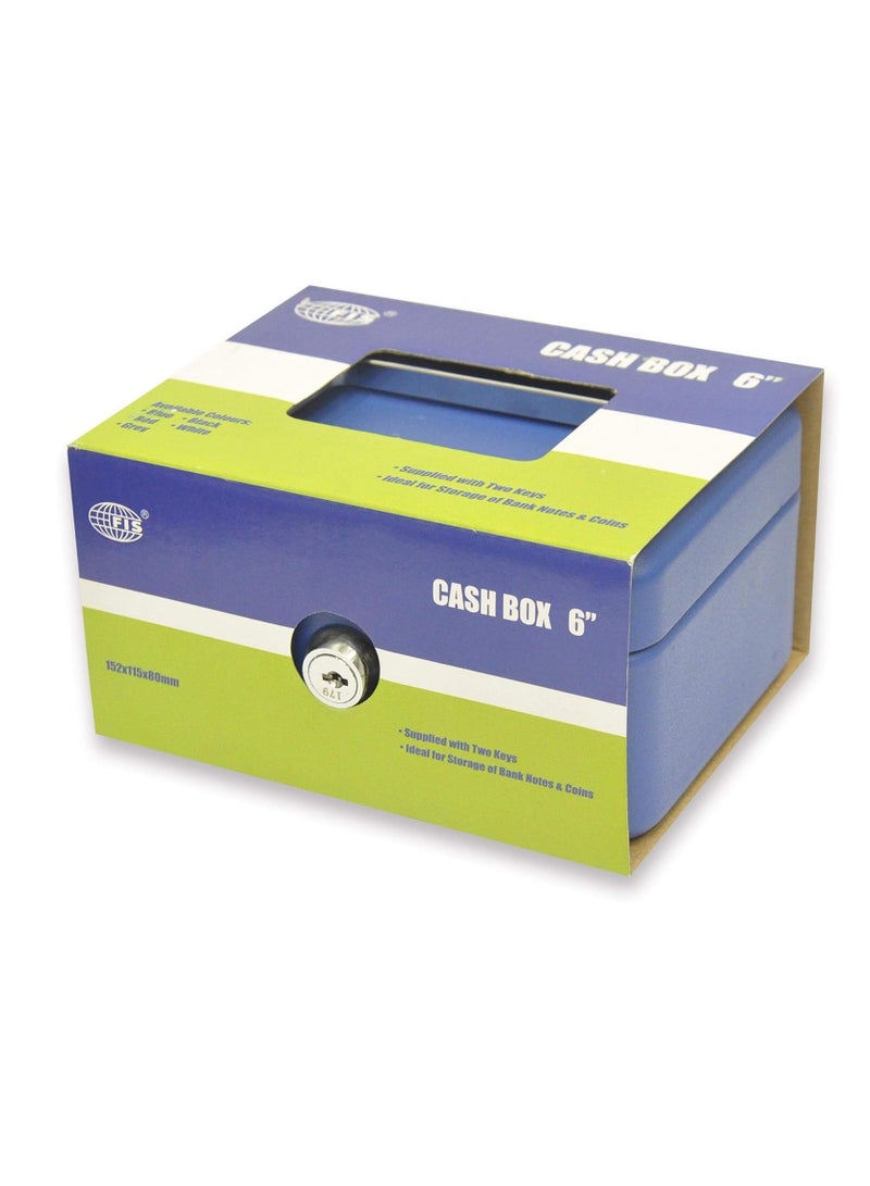 FIS صندوق نقدي من فِيس بلون أزرق فولاذي مع قفل مفتاح، 152 × 115 × 80 مم، حجم قفل 6 إنش - FSCPTS0034BL - Image 4