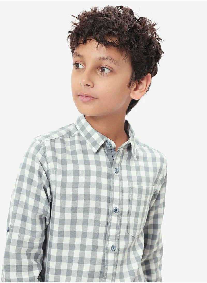 بونكيدز Regular Long Sleeve Printed Blue And White Cotton Shirt For Boys 100 % Cotton