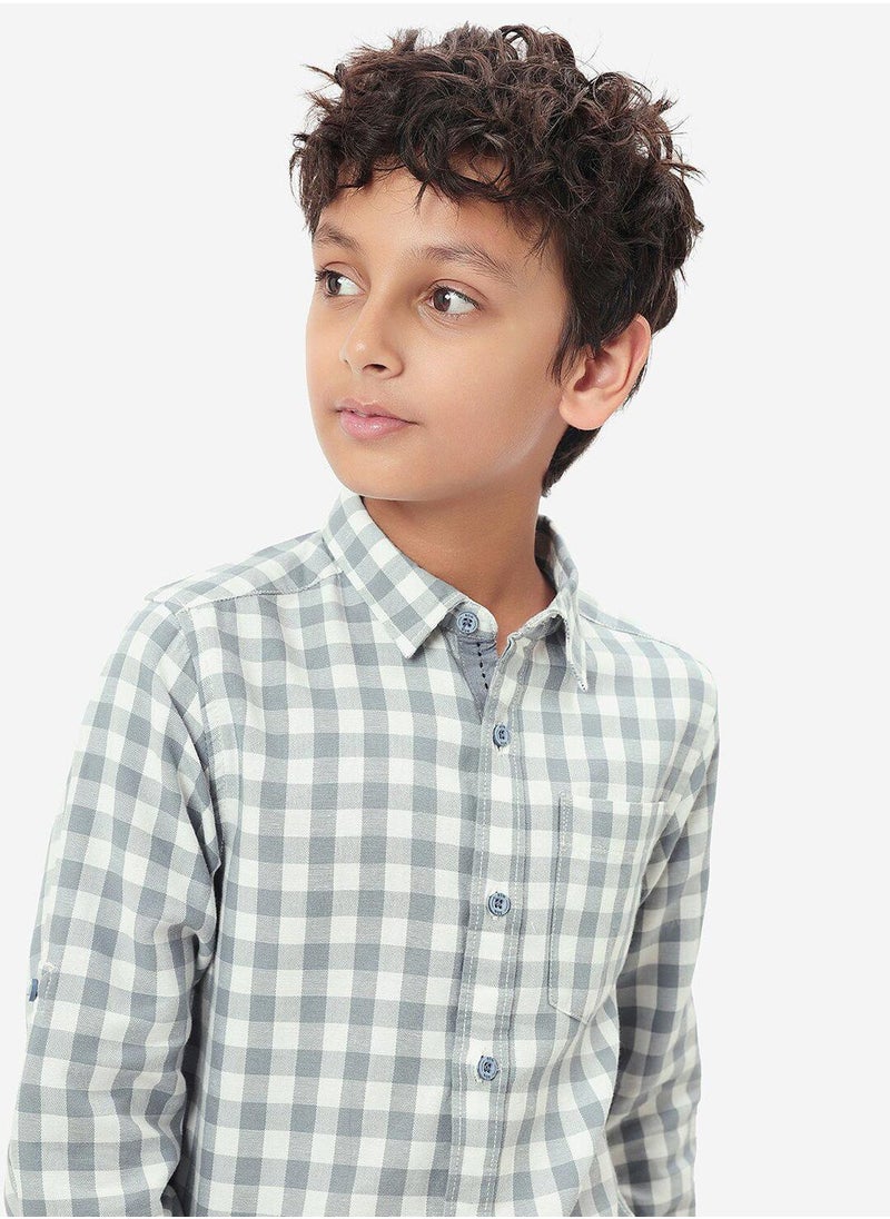 Bonkids Regular Long Sleeve Printed Blue And White Cotton Shirt For Boys 100 % Cotton  - Image 2