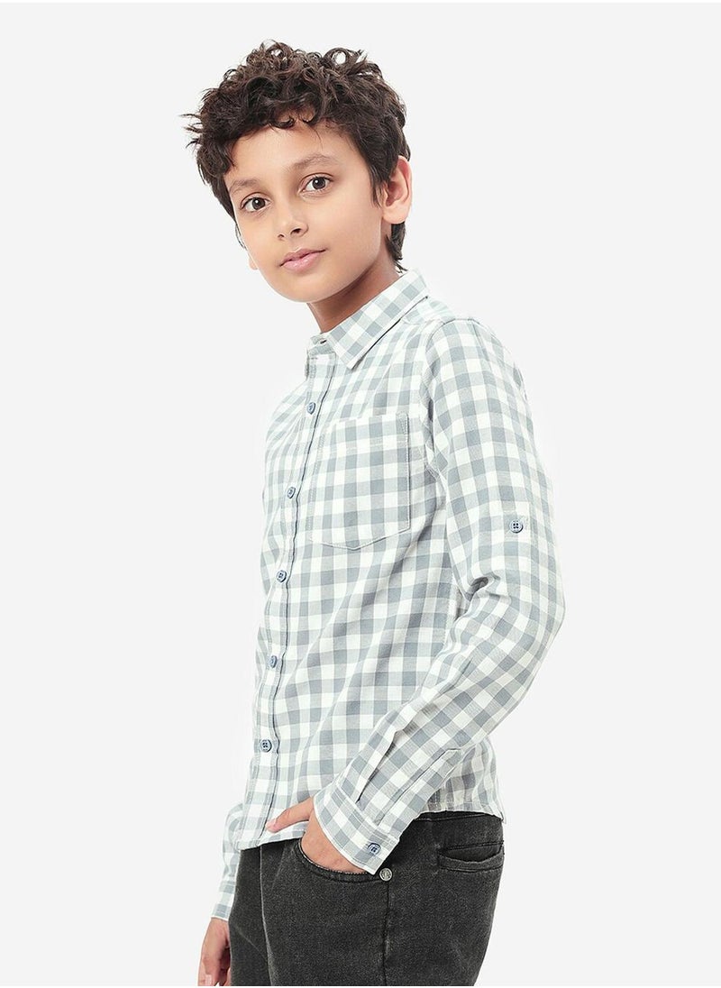 Bonkids Regular Long Sleeve Printed Blue And White Cotton Shirt For Boys 100 % Cotton  - Image 3