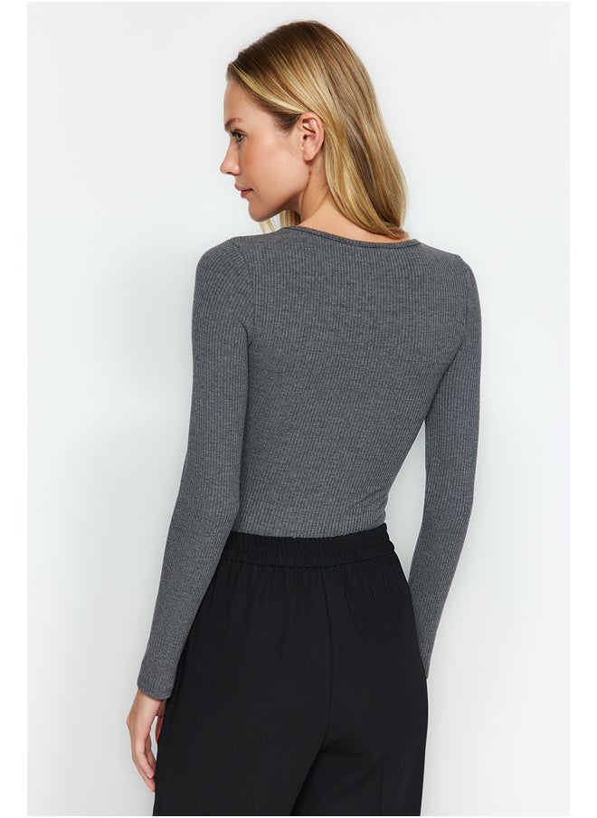 trendyol - Anthracite Stone Detailed Corduroy Stretchy Knitted Body with Snap Snaps TWOAW24BD00043 - Image 1