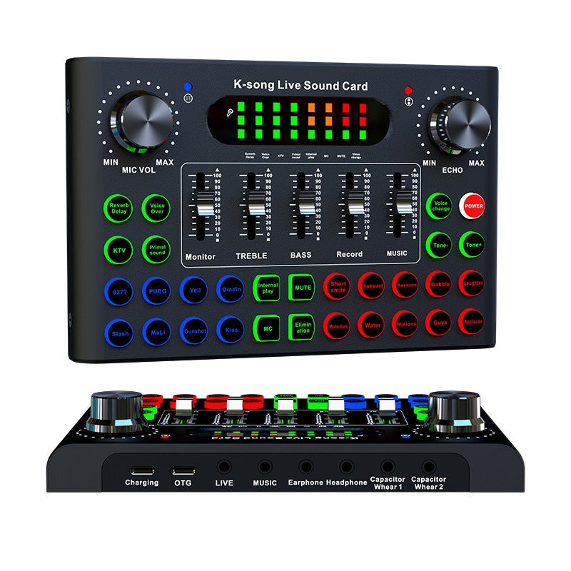 F007C Compact Desktop Singing Sound Card - Multilingual Mixer for Export - Image 2