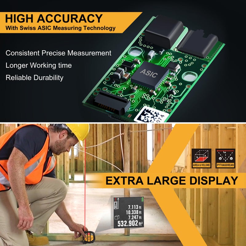 Prexiso PREXISO 2-in-1 Laser Tape Measure - NOT DIGITAL TAPE - 135Ft Rechargeable Laser Measurement Tool & 16Ft Measuring Tape Movable Magnetic Hook - Pythagorean, Area, Volume, Ft/Ft+in/in/M Unit-NOT Digital  - Image 3