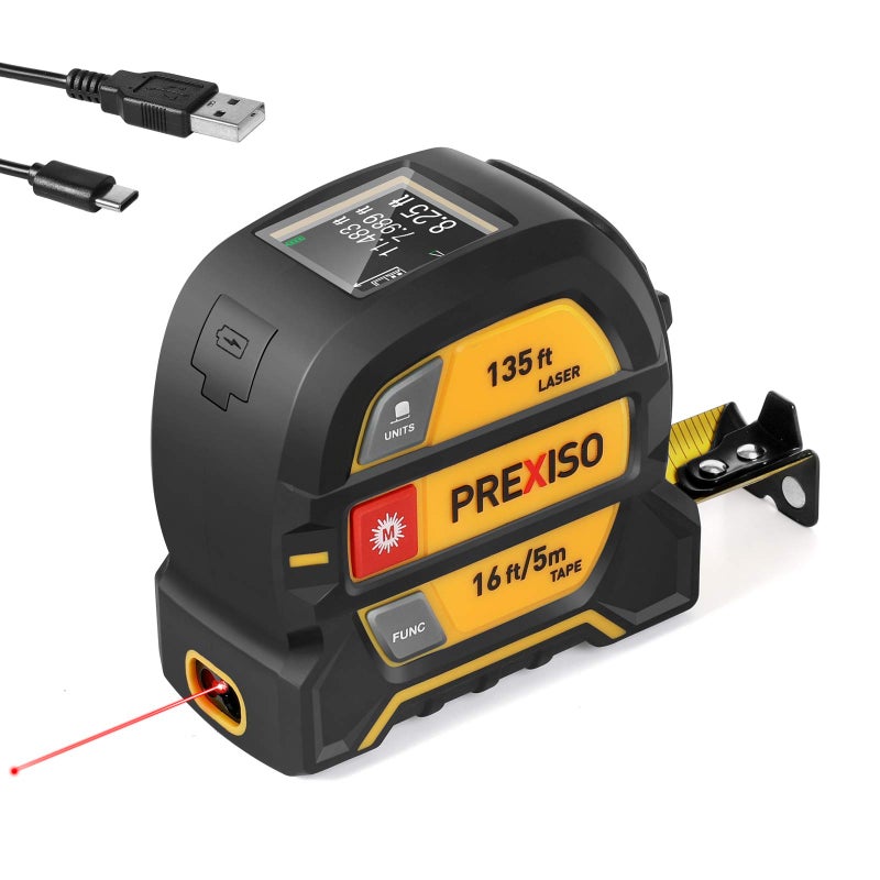 Prexiso PREXISO 2-in-1 Laser Tape Measure - NOT DIGITAL TAPE - 135Ft Rechargeable Laser Measurement Tool & 16Ft Measuring Tape Movable Magnetic Hook - Pythagorean, Area, Volume, Ft/Ft+in/in/M Unit-NOT Digital  - Image 1