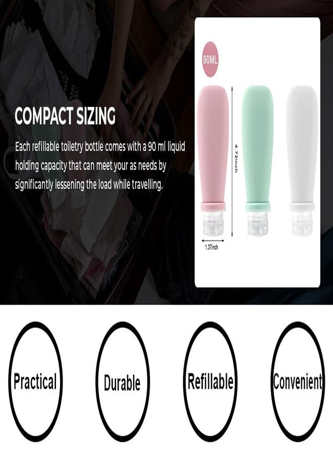 K D Travel Toiletries Bottles Kit 90ML Silicone Toiletries Containers with Leakproof Lid, Refillable Body Lotion Dispenser Bottle for Shampoo, Conditioner, Gel, Body Wash (3PCS SET) - Image 5