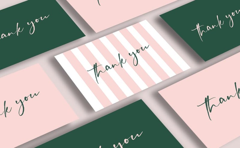 AZAZA Thank You Cards with Envelopes Striped 24 Pcs, Pink Thank You Cards Bulk Baby Shower Girl, Wedding Green and Pink Blank Notes for Bridal Shower - Image 2