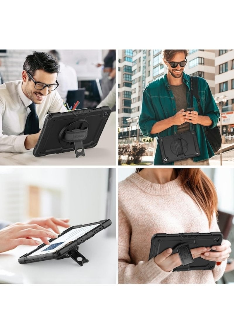 Suitable for Samsung Tab A9 Plus 11 inch contrasting silicone PC rotating bracket, flat strap protective cover - Image 4