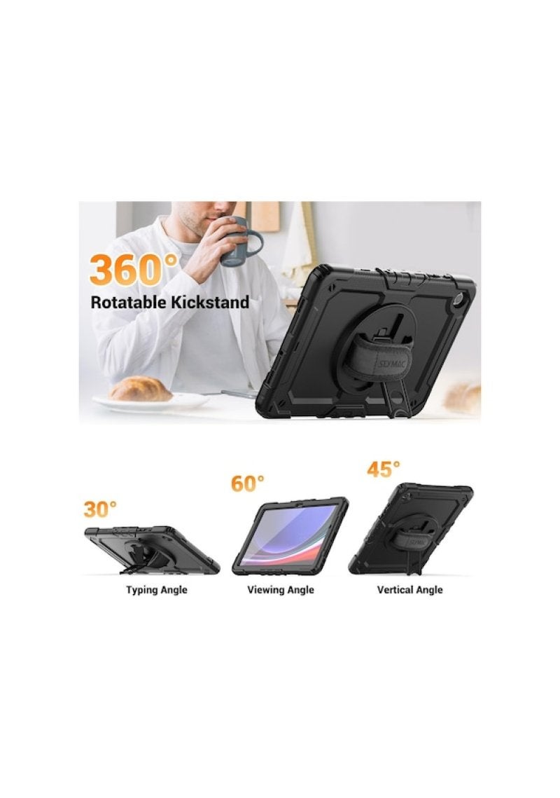 Suitable for Samsung Tab A9 Plus 11 inch contrasting silicone PC rotating bracket, flat strap protective cover - Image 2
