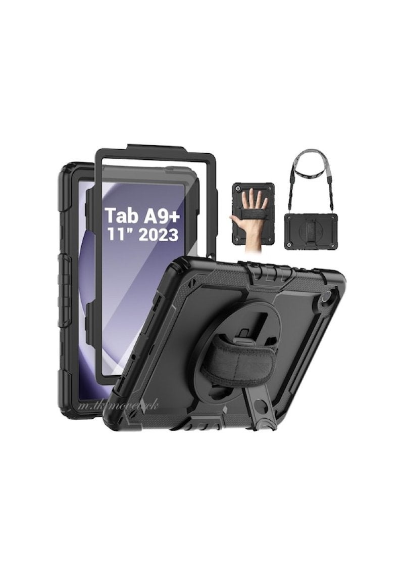 Suitable for Samsung Tab A9 Plus 11 inch contrasting silicone PC rotating bracket, flat strap protective cover - Image 1
