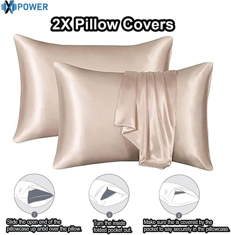 Xpower Silk Bedsheet 3-Piece Set - Luxury Silk Sheets for Superior Comfort and Body Care - Hypoallergenic flat Bed Sheet with 2 Pillowcases (Amber Gold, King (U.S. Standard)) - Image 3