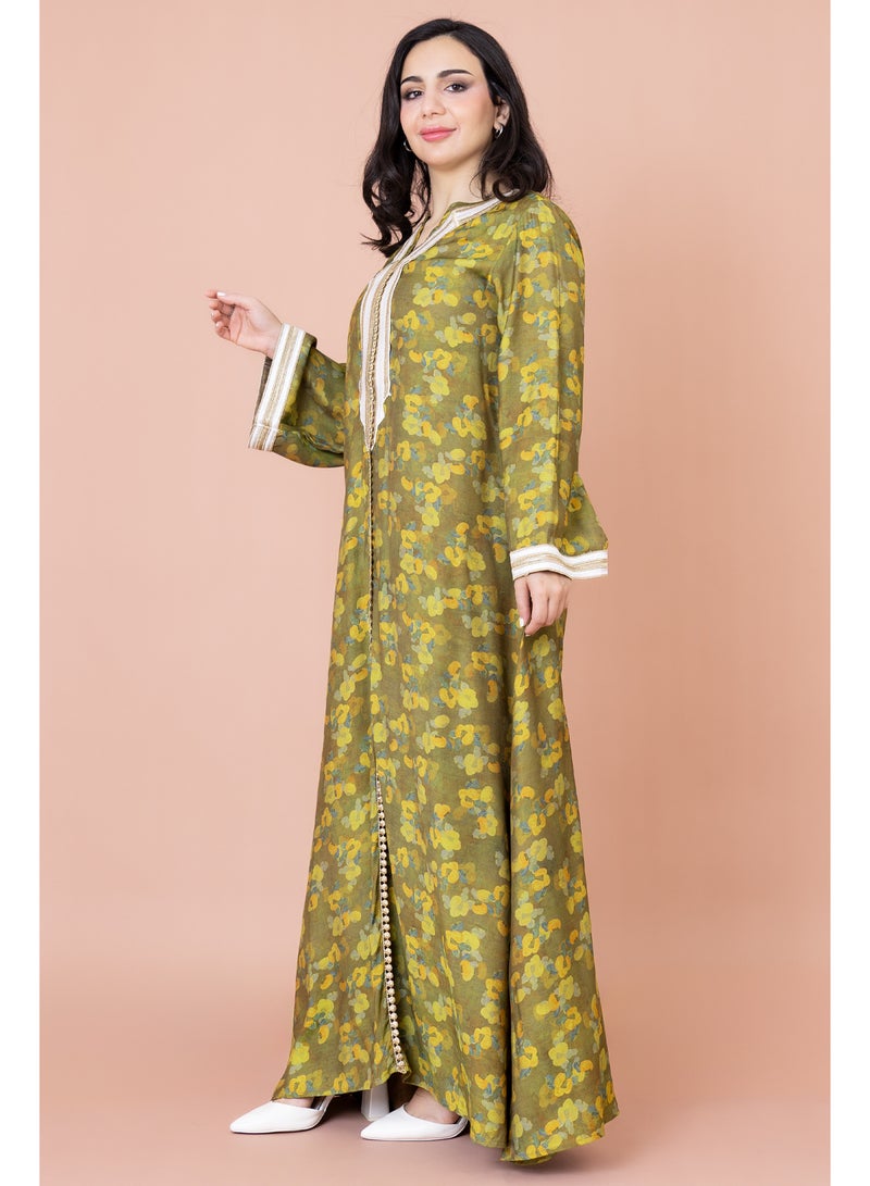 اكسا جلابية زهور مطرزة نقوش زهور - Image 3