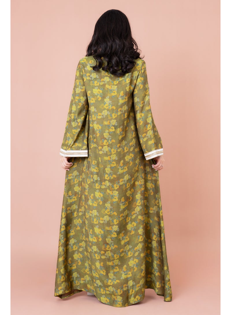 اكسا جلابية زهور مطرزة نقوش زهور - Image 2