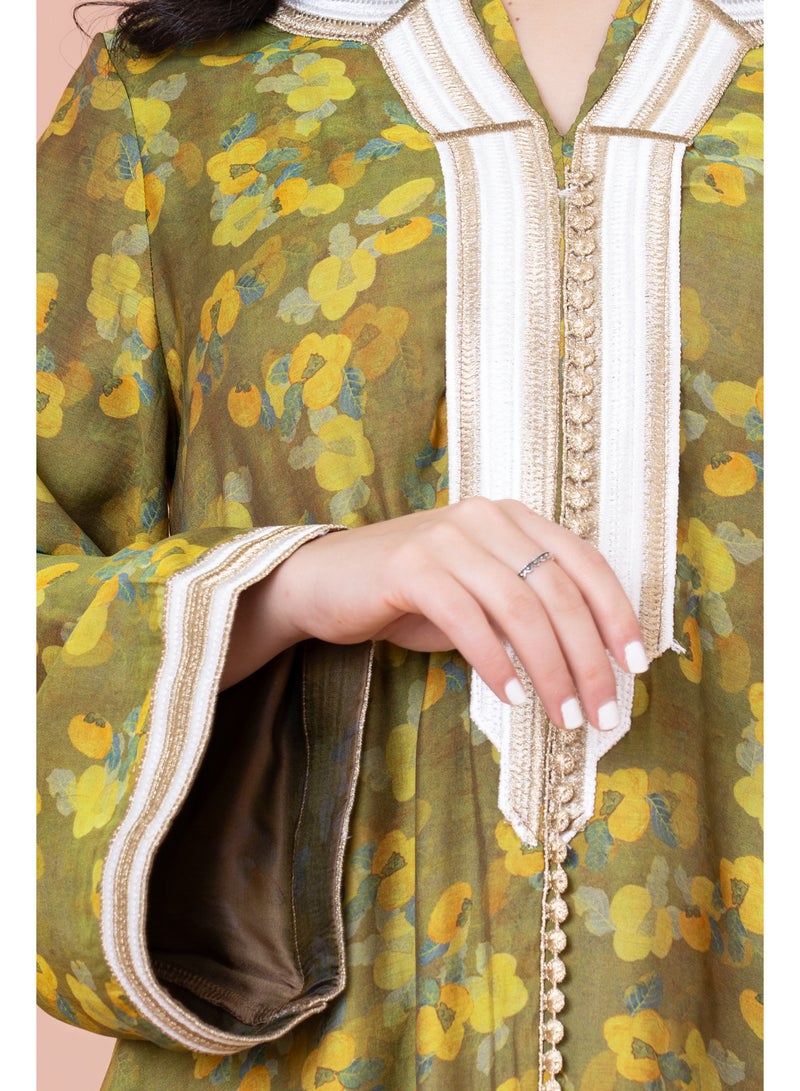 اكسا جلابية زهور مطرزة نقوش زهور - Image 4