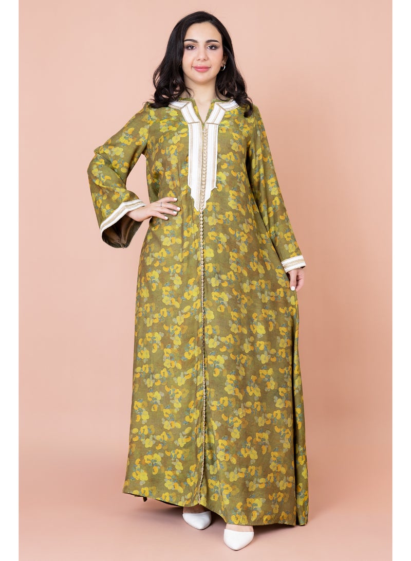 اكسا جلابية زهور مطرزة نقوش زهور - Image 1