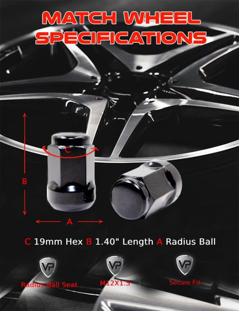 Veritek Performance Black Radius Lug Nuts Set - Image 4