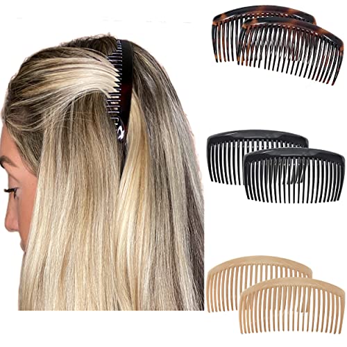 Camila Paris French Side Combs Large 3 Colors Each Curved French Twist Hair Combs Decorative, Strong Hold Hair Clips for Women Bun Chignon Up-Do, No Slip Styling Girls Hair Accessories, Made in France - Image 1