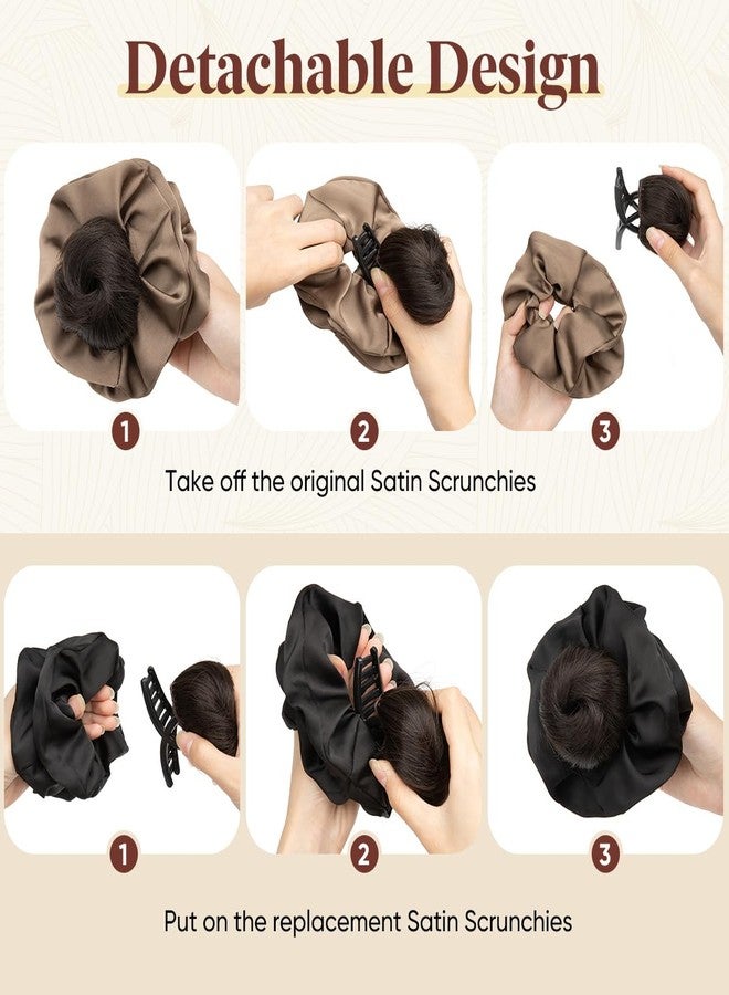 سارلا، كعكة شعر صغيرة أنيقة بمشبك على شكل مخلب مع ربطات شعر، قطع شعر صناعية أنيقة للنساء، تسريحة شعر مرفوعة على شكل كعكة دونات، سهلة الاستخدام، لون رمادي داكن - Image 4