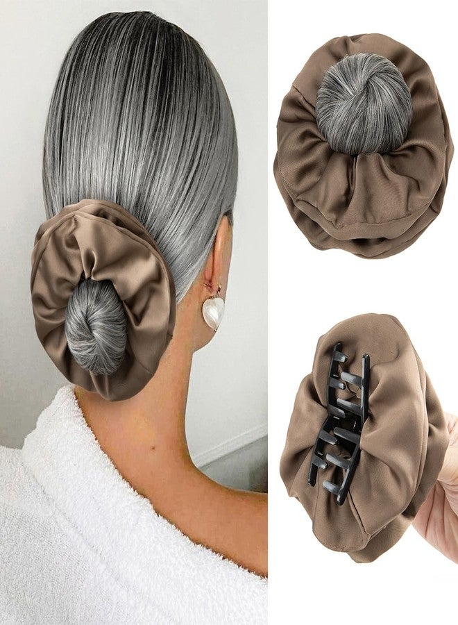 سارلا، كعكة شعر صغيرة أنيقة بمشبك على شكل مخلب مع ربطات شعر، قطع شعر صناعية أنيقة للنساء، تسريحة شعر مرفوعة على شكل كعكة دونات، سهلة الاستخدام، لون رمادي داكن - Image 1