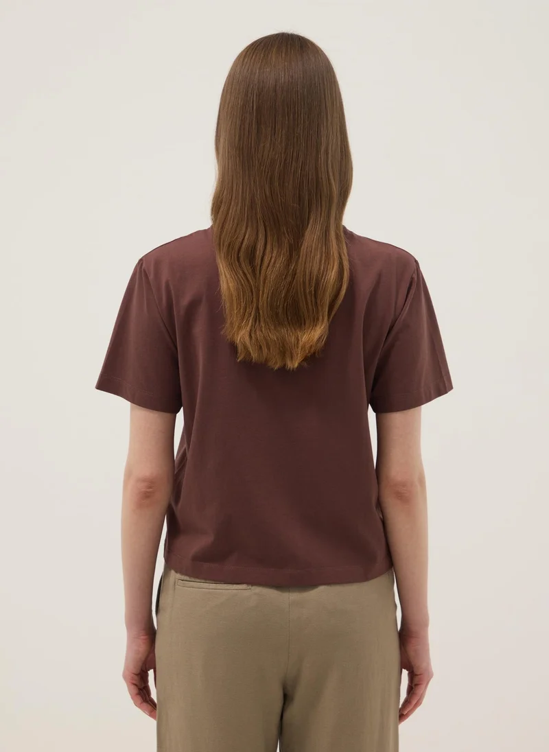 Ovs  OVS Brown Short-Sleeved Pure Cotton T-Shirt for Women | Best Price UAE
